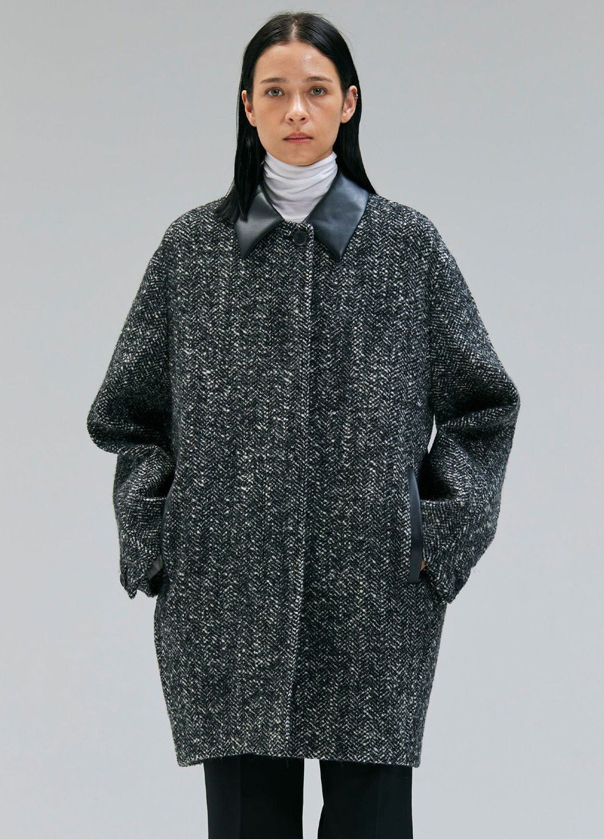 皮革領人字紋復古大衣